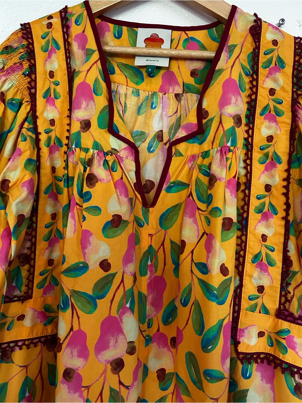 FARM Rio Mini Cashew Blouse Yellow Floral Boho Puff Sleeve Top - Picture 5 of 6